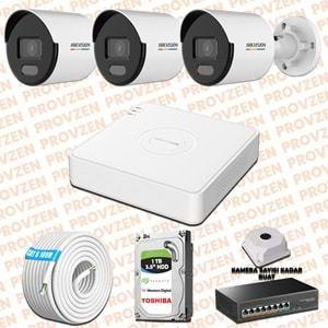 PROVZEN HIKVISION 3 İP KAMERALI 4MP COLORVU DAHİLİ MİKROFON SET