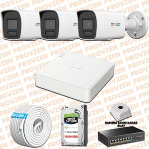 PROVZEN HIKVISION 3 İP KAMERALI COLORVU HİBRİT GÜVENLİK KAMERASI