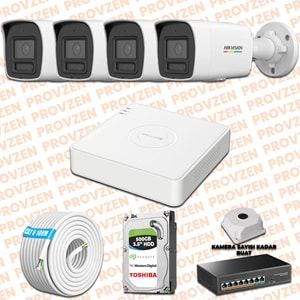 PROVZEN HIKVISION 4 İP KAMERALI COLORVU HİBRİT GÜVENLİK KAMERASI