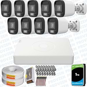 Provzen UNV Full HD 9 Kamera Renkli Gece Görüş Mikrofonlu