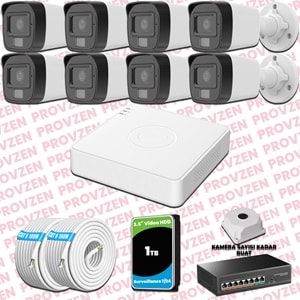 Provzen Hikvision 8 Kameralı IP Set Renkli Gece Görüşlü Mikrofonlu 2MP
