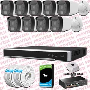Provzen Hikvision 9 Kameralı IP Set Renkli Gece Görüşlü Mikrofonlu 2MP