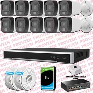 Provzen Hikvision 10 Kameralı IP Set Renkli Gece Görüşlü Mikrofonlu 2MP