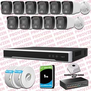 Provzen Hikvision 11 Kameralı IP Set Renkli Gece Görüşlü Mikrofonlu 2MP