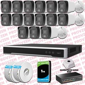 Provzen Hikvision 15 Kameralı IP Set Renkli Gece Görüşlü Mikrofonlu 2MP
