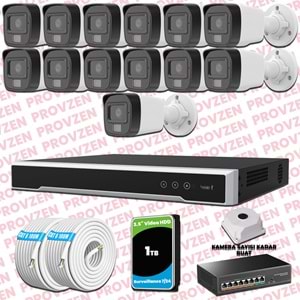 Provzen Hikvision 13 Kameralı IP Set Renkli Gece Görüşlü Mikrofonlu 2MP