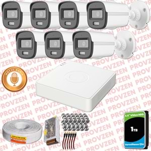 Provzen Hikvision 7'li Full HD Güvenlik Kamerası Set 7/24 Renkli, Mikrofonlu, Olay Anında Bildirim