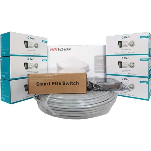 Hikvision 6'lı İP Güvenlik Kamerası Seti, Mikrofonlu, Uzaktan İzleme, Gece Görüş