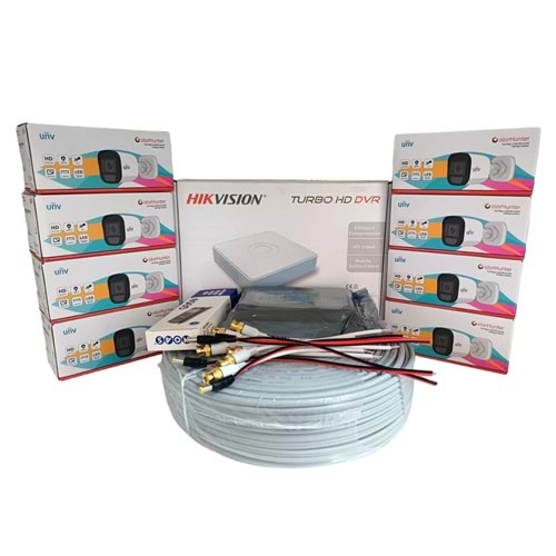 Hikvision 8’li Full HD Güvenlik Kamerası Seti Renkli Gece Görüşlü, Mikrofonlu, Olay Anında Bildirim