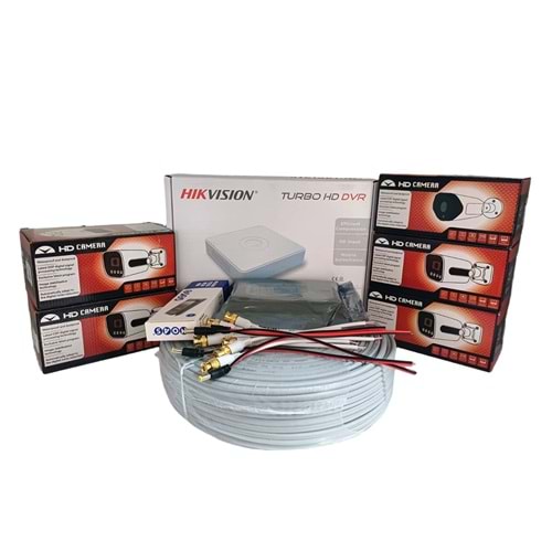 Hikvision 5’li Full HD Güvenlik Kamerası Seti Renkli Gece Görüşlü, Olay Anında Bildirim