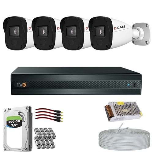RİVO Dcam 4 Kameralı 40 Metre Gece Görüşlü Set 500GB Hdd