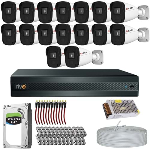 RİVO Dcam 16 Kameralı 40 Metre Gece Görüşlü Set 1TB 7/24 Hdd