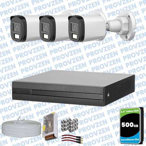 Provzen Dahua 3 Kameralı Full HD Fullcolor Mikrofonlu Güvenlik Kamerası