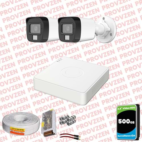 Provzen Hikvision 2 Kamera Hibrit ColorVu Full HD Güvenlik Kamera Olay Anında bildirim