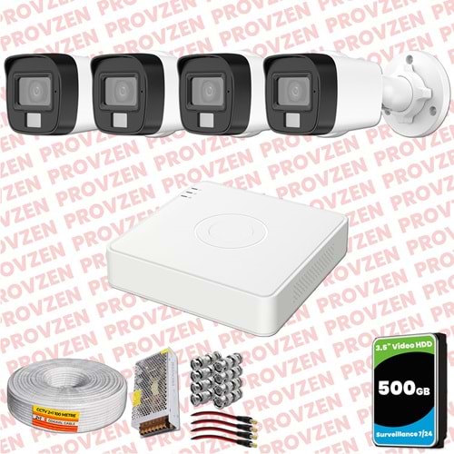 Provzen Hikvision 4 Kamera Hibrit ColorVu Full HD Güvenlik Kamera Olay Anında bildirim