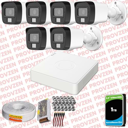 Provzen Hikvision 6 Kamera Hibrit ColorVu Full HD Güvenlik Kamera Olay Anında bildirim