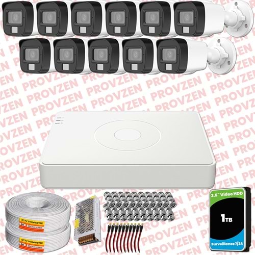 Provzen Hikvision 11 Kamera Hibrit ColorVu Full HD Güvenlik Kamera Olay Anında bildirim
