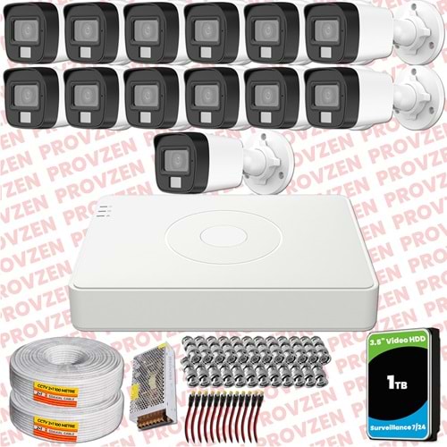 Provzen Hikvision 13 Kamera Hibrit ColorVu Full HD Güvenlik Kamera Olay Anında bildirim