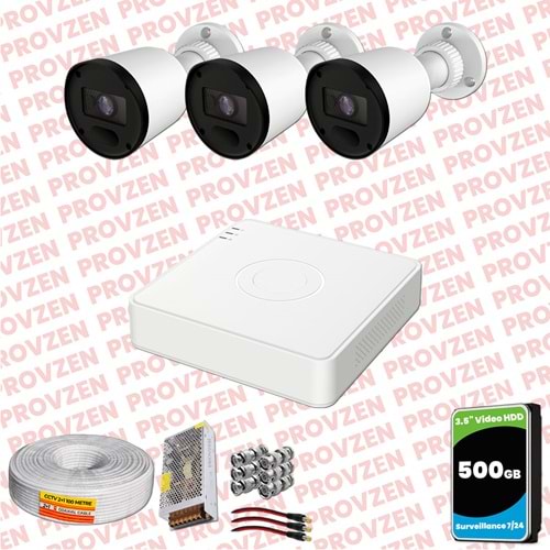 Provzen RV Hikvision 3 Kameralı Full HD 20mt Gece Görüşlü Güvenlik Kamerası Olay Anında bildirim