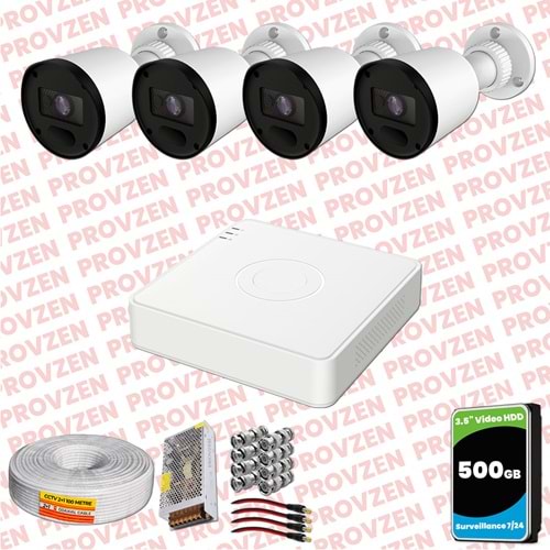 Provzen RV Hikvision 4 Kameralı Full HD 20mt Gece Görüşlü Güvenlik Kamerası Olay Anında bildirim