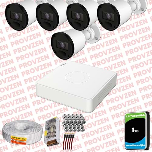 Provzen RV Hikvision 5 Kameralı Full HD 20mt Gece Görüşlü Güvenlik Kamerası Olay Anında bildirim