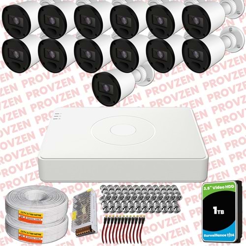 Provzen RV Hikvision 13 Kameralı Full HD 20mt Gece Görüşlü Güvenlik Kamerası Olay Anında bildirim