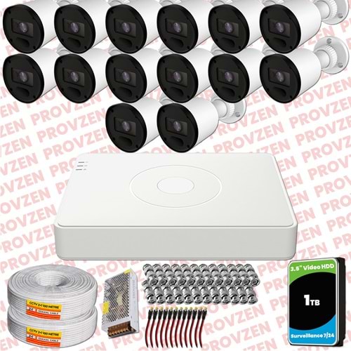 Provzen RV Hikvision 14 Kameralı Full HD 20mt Gece Görüşlü Güvenlik Kamerası Olay Anında bildirim