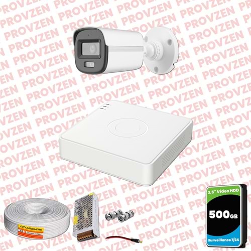 Provzen Hikvision ColorVu Full HD 1 Kameralı Gece Renkli Güvenlik Kamerası Olay Anında bildirim
