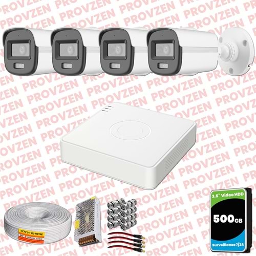 Provzen Hikvision ColorVu Full HD 4 Kameralı Gece Renkli Güvenlik Kamerası Olay Anında bildirim