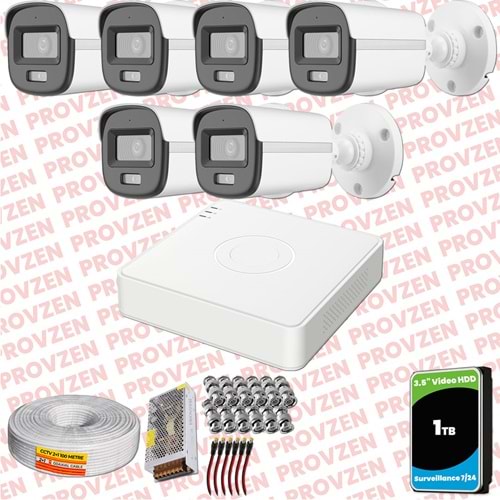 Provzen Hikvision ColorVu Full HD 6 Kameralı Gece Renkli Güvenlik Kamerası Olay Anında bildirim