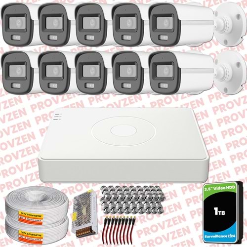 Provzen Hikvision ColorVu Full HD 10 Kameralı Gece Renkli Güvenlik Kamerası Olay Anında bildirim