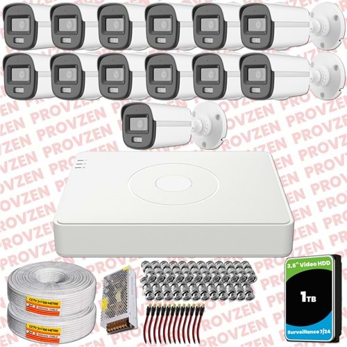 Provzen Hikvision ColorVu Full HD 13 Kameralı Gece Renkli Güvenlik Kamerası Olay Anında bildirim
