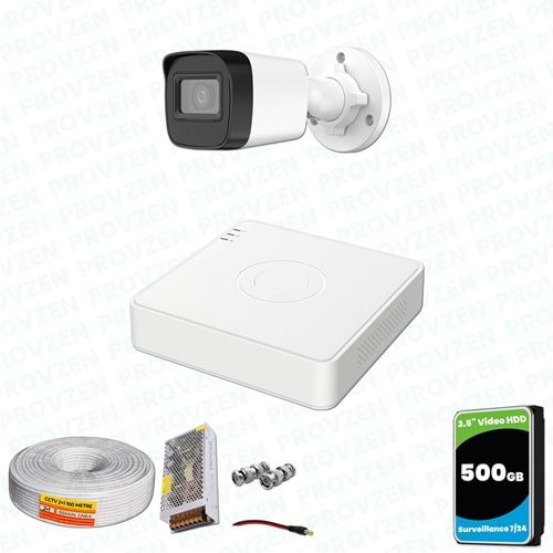 Provzen Hikvision 1 Kameralı Full HD Geniş Açı Güvenlik Kamerası 500GB Olay Anında bildirim