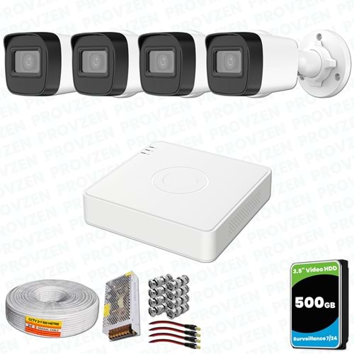 Provzen Hikvision 4 Kameralı Full HD Geniş Açı Güvenlik Kamerası 500GB Olay Anında bildirim