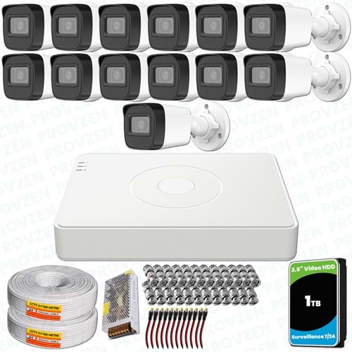 Provzen Hikvision 13 Kameralı Full HD Geniş Açı Güvenlik Kamerası 1TB Olay Anında bildirim