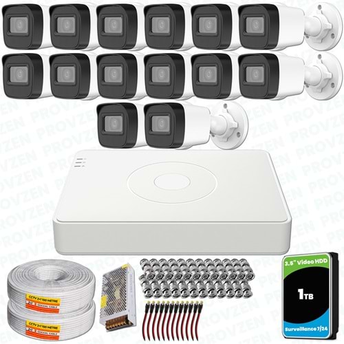 Provzen Hikvision 14 Kameralı Full HD Geniş Açı Güvenlik Kamerası 1TB Olay Anında bildirim
