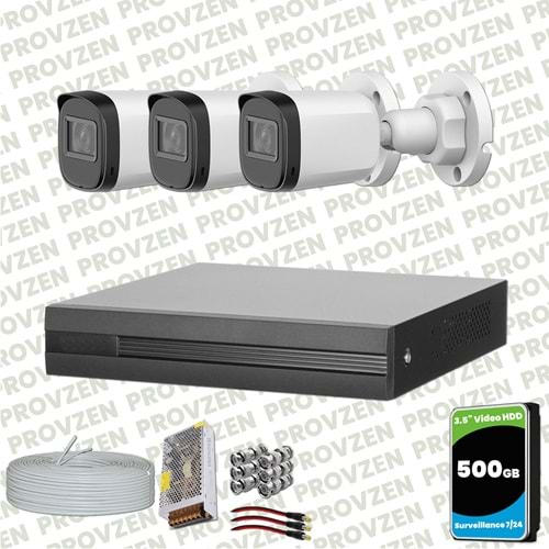 Provzen Dahua Full HD 3 Kameralı Güvenlik Kamerası + 500GB HDD