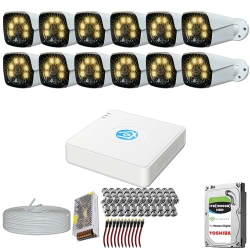 Provzen 12 Kameralı 5MP Lensli 1080P FullHD Gece Görüş Renkli Set