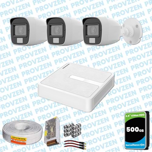 Provzen HiLook 3 Kameralı Full HD ColorVu Mikrofonlu Güvenlik Kamerası Olay Anında bildirim