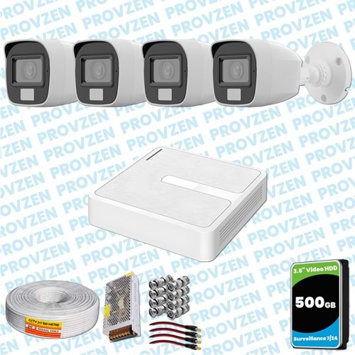 Provzen HiLook 4 Kameralı Full HD ColorVu Mikrofonlu Güvenlik Kamerası Olay Anında bildirim