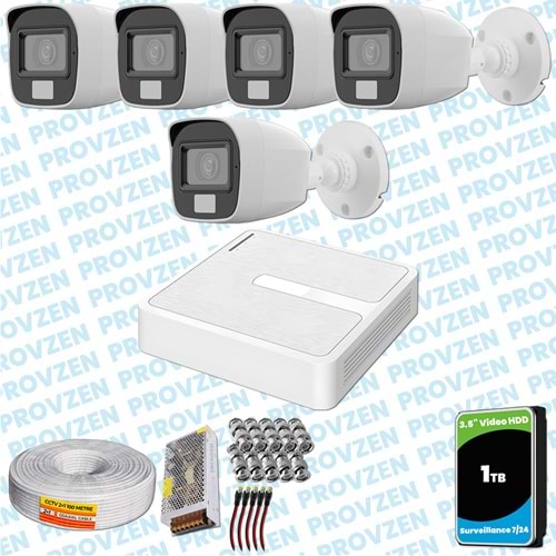 Provzen HiLook 5 Kameralı Full HD ColorVu Mikrofonlu Güvenlik Kamerası Olay Anında bildirim