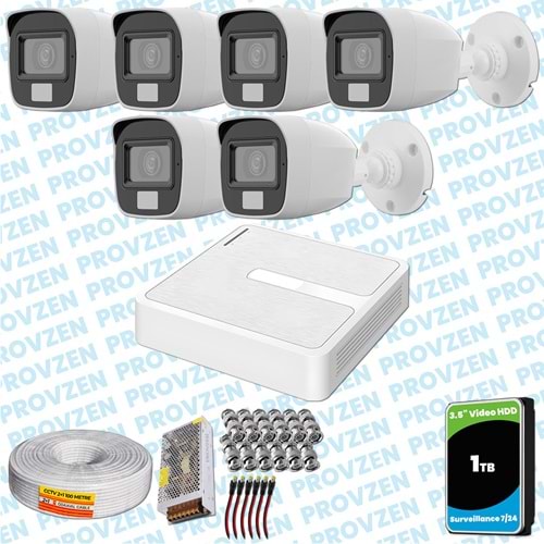 Provzen HiLook 6 Kameralı Full HD ColorVu Mikrofonlu Güvenlik Kamerası Olay Anında bildirim