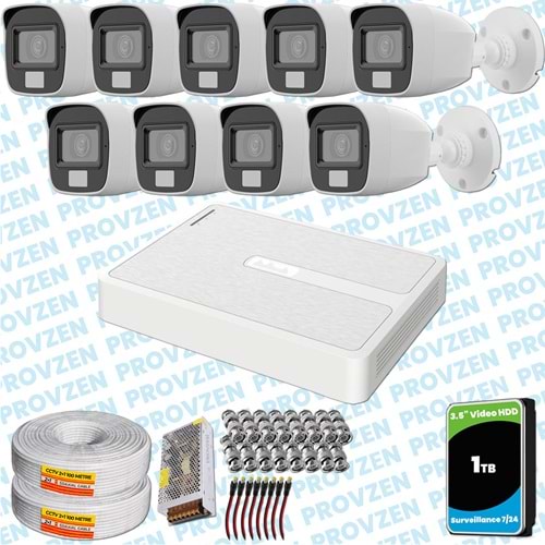 Provzen HiLook 9 Kameralı Full HD ColorVu Mikrofonlu Güvenlik Kamerası Olay Anında bildirim