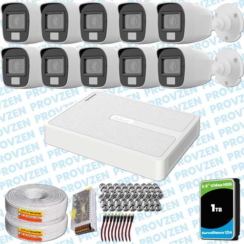 Provzen HiLook 10 Kameralı Full HD ColorVu Mikrofonlu Güvenlik Kamerası Olay Anında bildirim