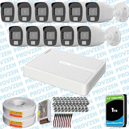 Provzen HiLook 11 Kameralı Full HD ColorVu Mikrofonlu Güvenlik Kamerası Olay Anında bildirim