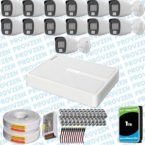 Provzen HiLook 13 Kameralı Full HD ColorVu Mikrofonlu Güvenlik Kamerası Olay Anında bildirim