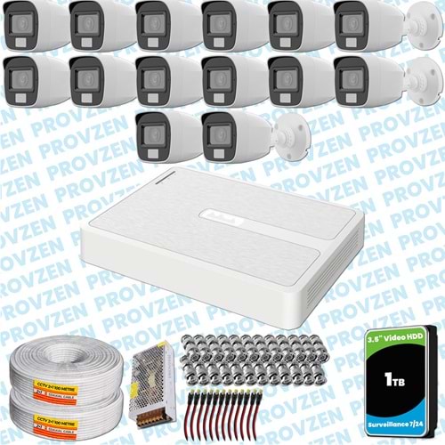 Provzen HiLook 14 Kameralı Full HD ColorVu Mikrofonlu Güvenlik Kamerası Olay Anında bildirim