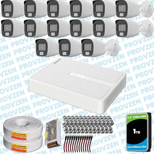 Provzen HiLook 15 Kameralı Full HD ColorVu Mikrofonlu Güvenlik Kamerası Olay Anında bildirim