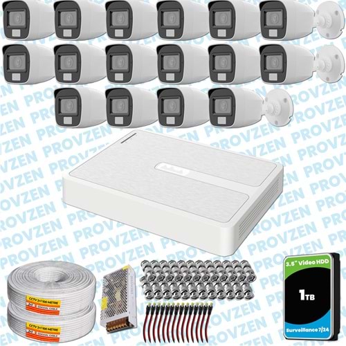 Provzen HiLook 16 Kameralı Full HD ColorVu Mikrofonlu Güvenlik Kamerası Olay Anında bildirim