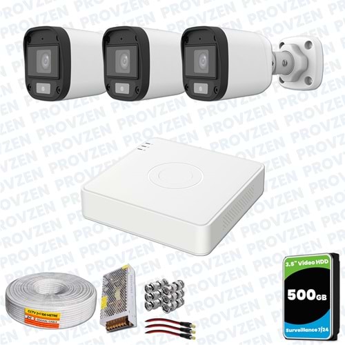 Provzen UNV Full HD 3 Kamera Renkli Gece Görüş Mikrofonlu Olay Anında bildirim